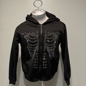 NWOT rhinestone skeleton pattern zip up!NO drawstring! SHEIN